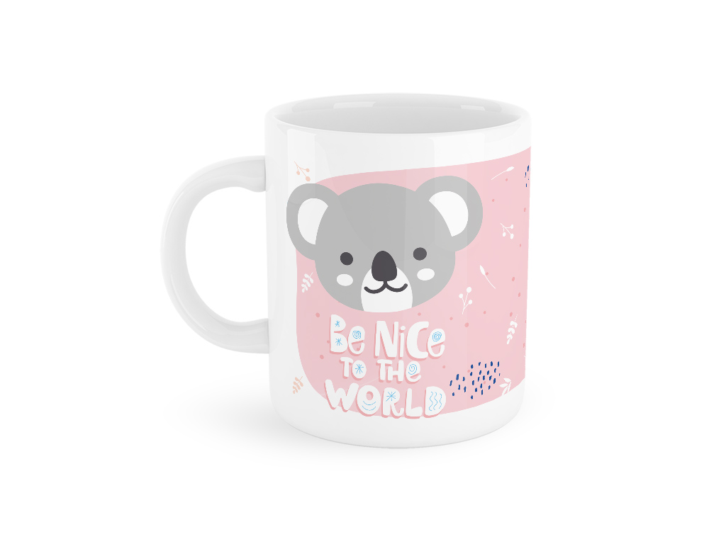 Tazza My Mug Be Nice to the World con volto di Koala su sfondo rosa pastello