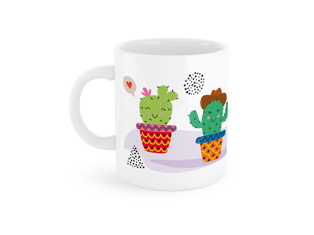 Tazza My Mug Don't touch me con simpatici Cactus in stile messicano su sfondo bianco