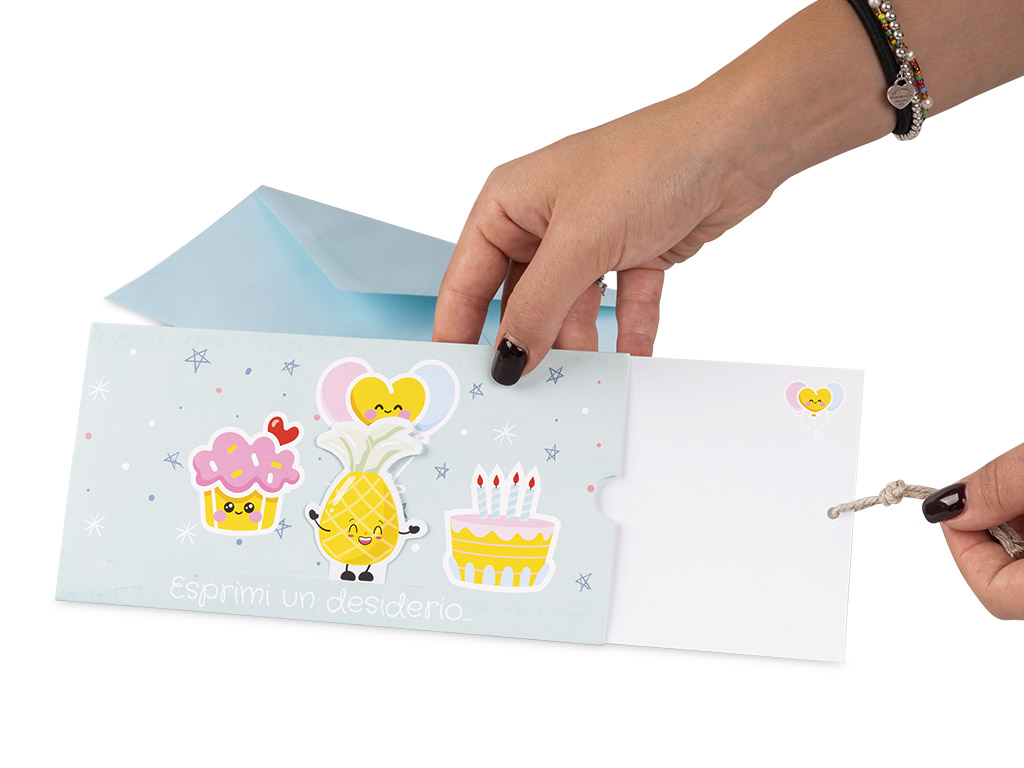 Dettaglio biglietto augurale a scorrimento Party