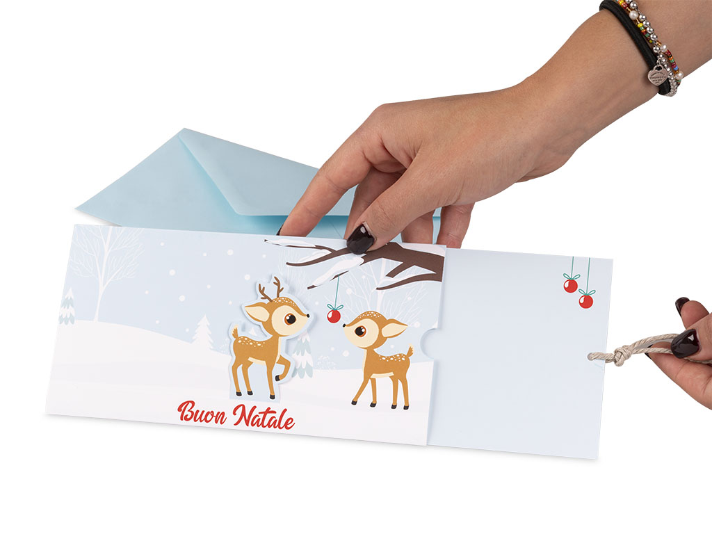 Dettaglio biglietto di Natale a scorrimento Piccole renne