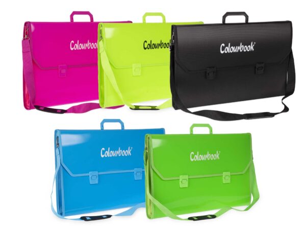 6 valigette portadisegni 35x50cm: rosa, azzurro, verde, nero, lime