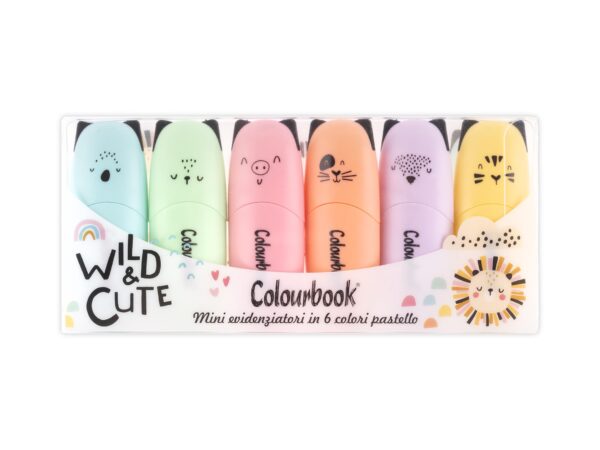 set 6 mini evidenziatori wild & cute. colori pastello.