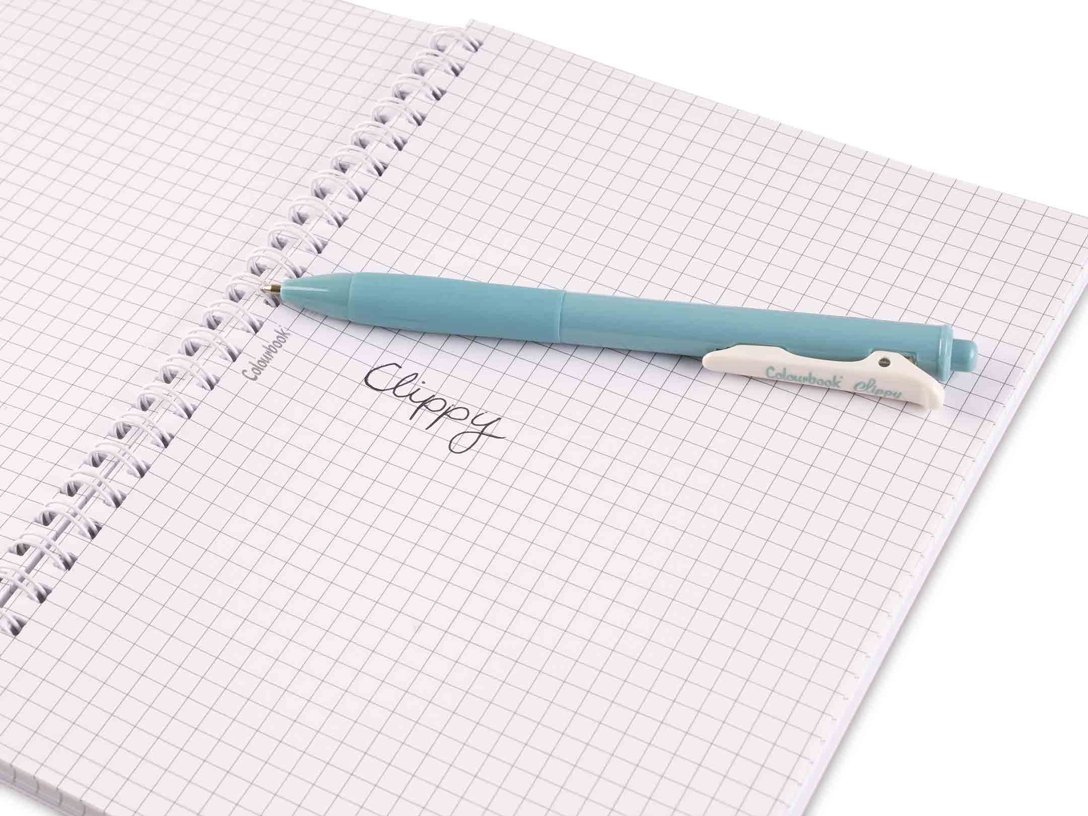 Dettaglio penna a scatto turchese Clippy