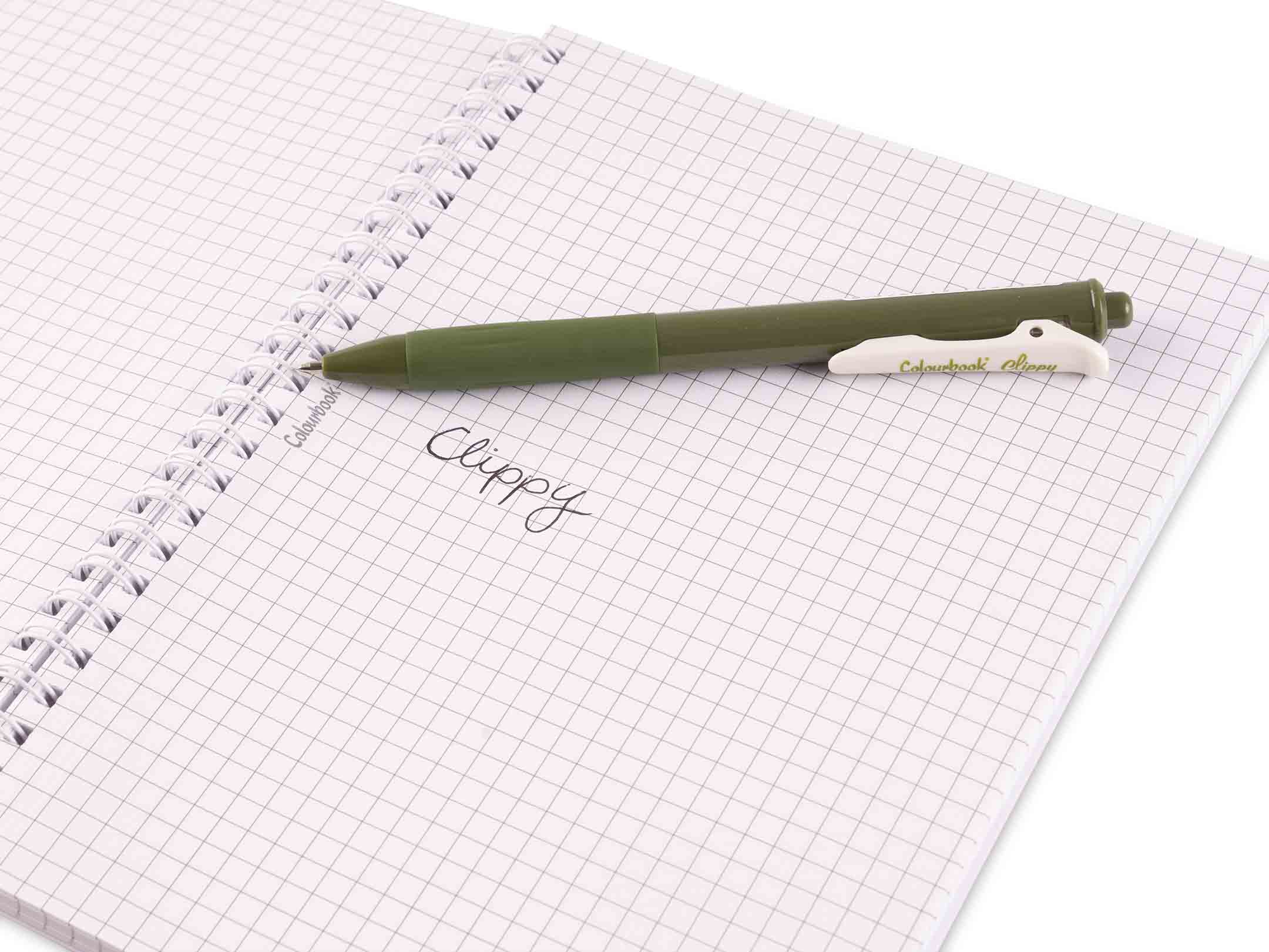 Dettaglio penna a scatto verde militare Clippy