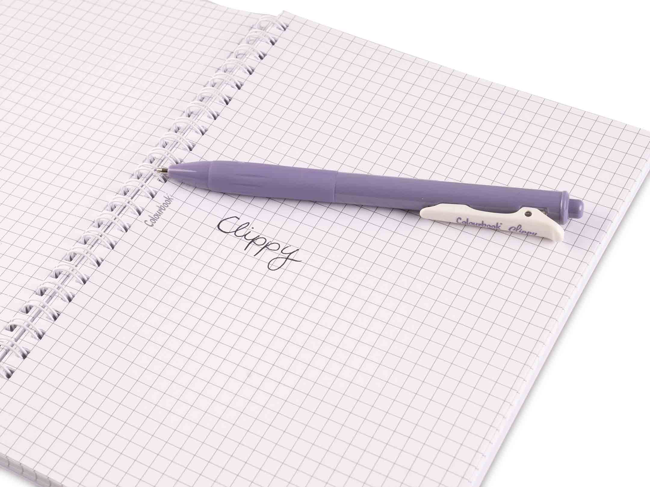 Dettaglio penna a scatto viola Clippy