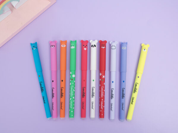 NVOQILIN 6 penne gel a forma di gatto da 0,5 mm, penne a punta nera, per scuola e ufficio, 6 colori per ragazze C