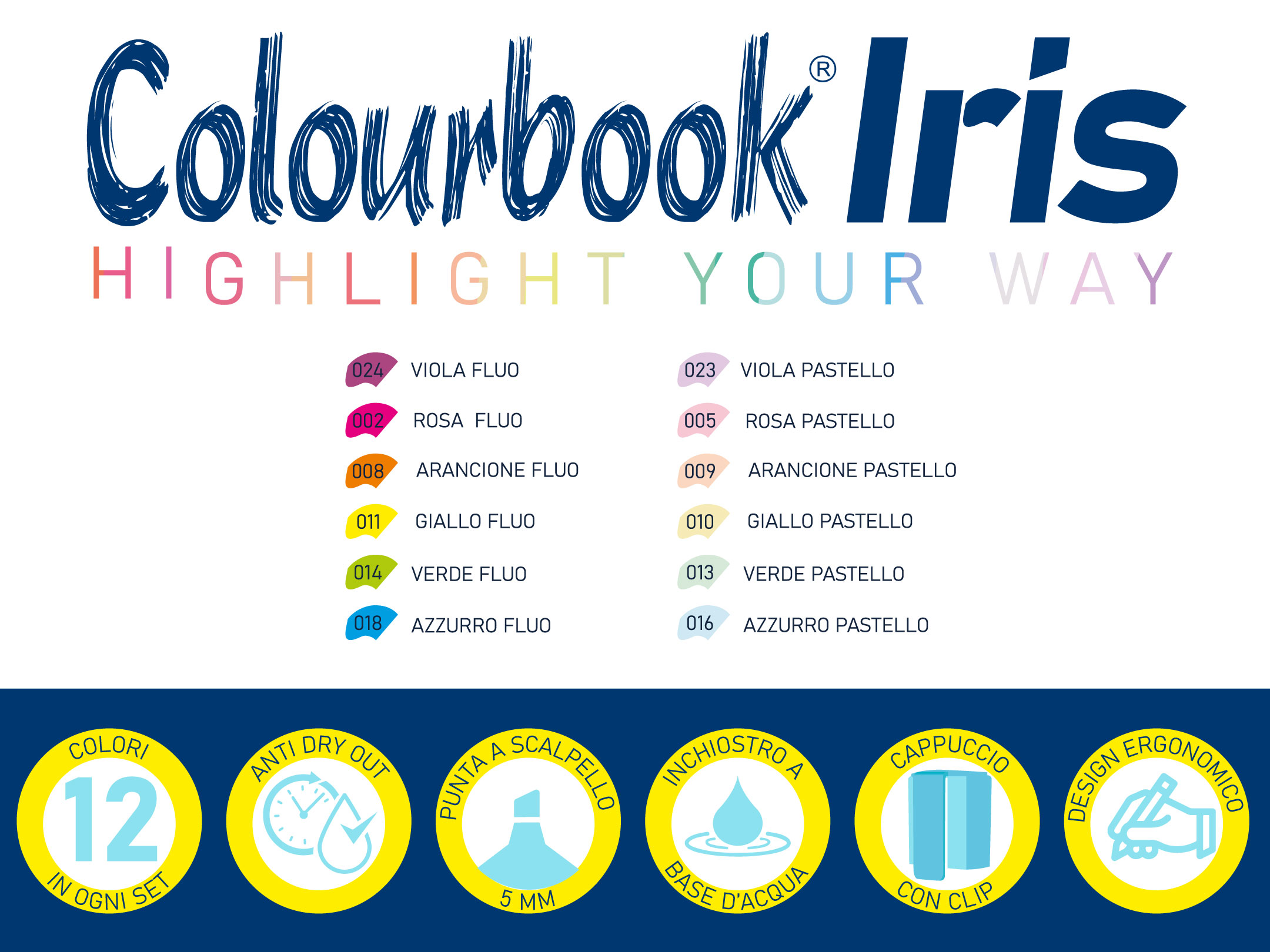 Bullet point Set 12 evidenziatori Iris Light Selection