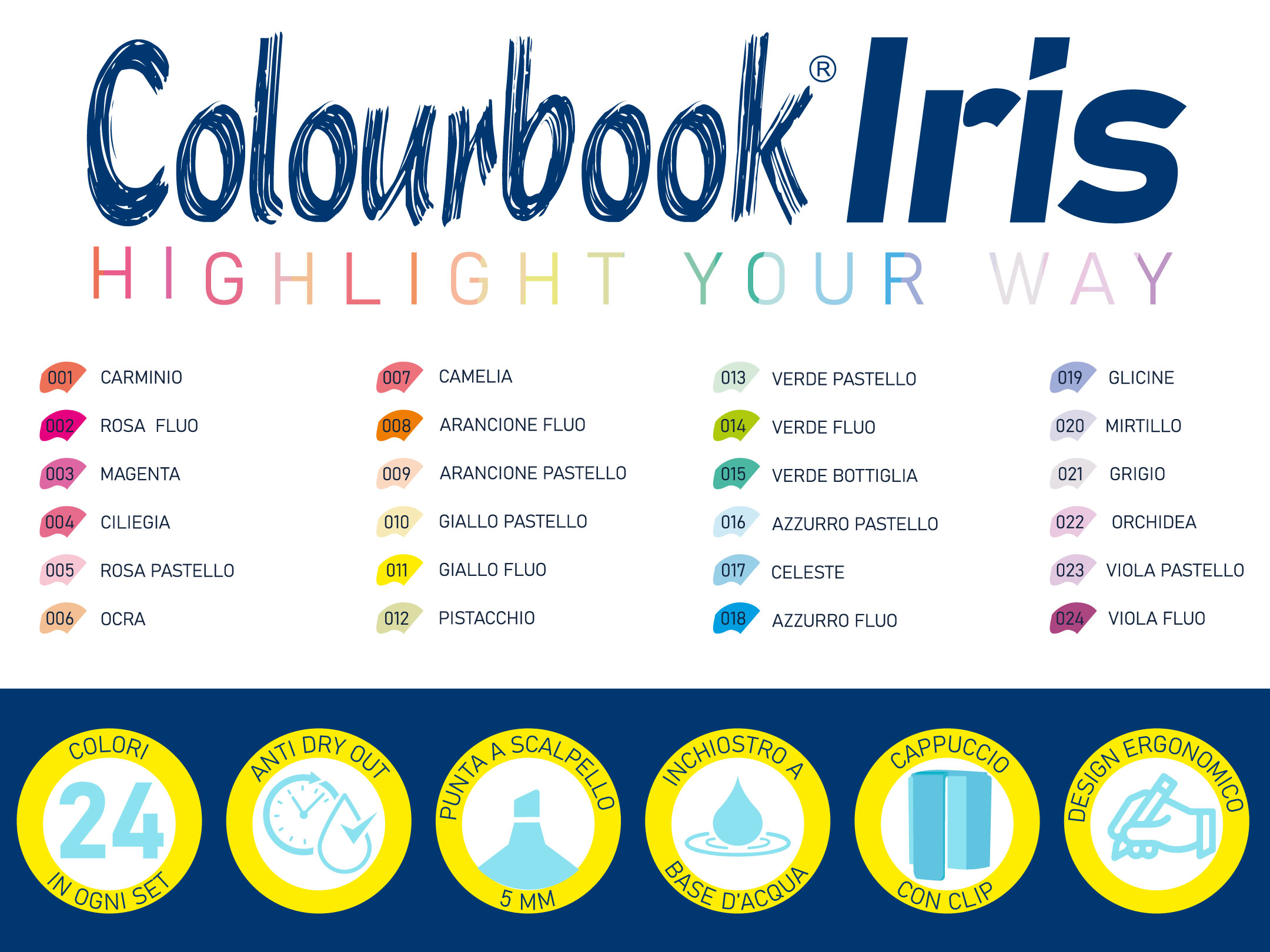Bullet point Set 24 evidenziatori Iris Rainbow Selection