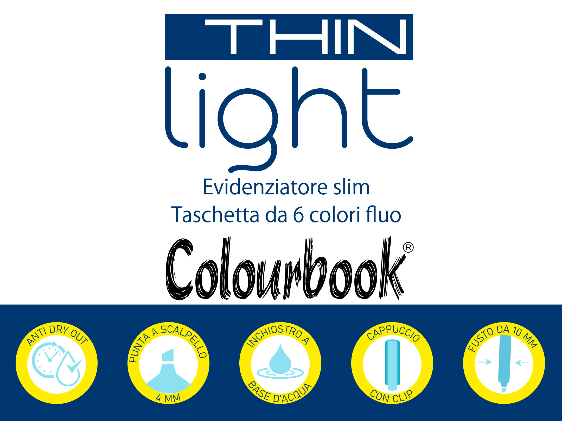 Bullet point Taschetta 6 evidenziatori fluo Thin Light