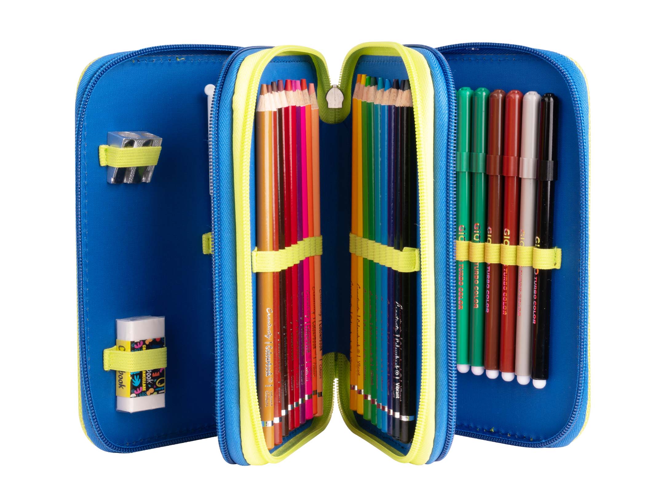 Astuccio 3 Zip Bicolor blu aperto