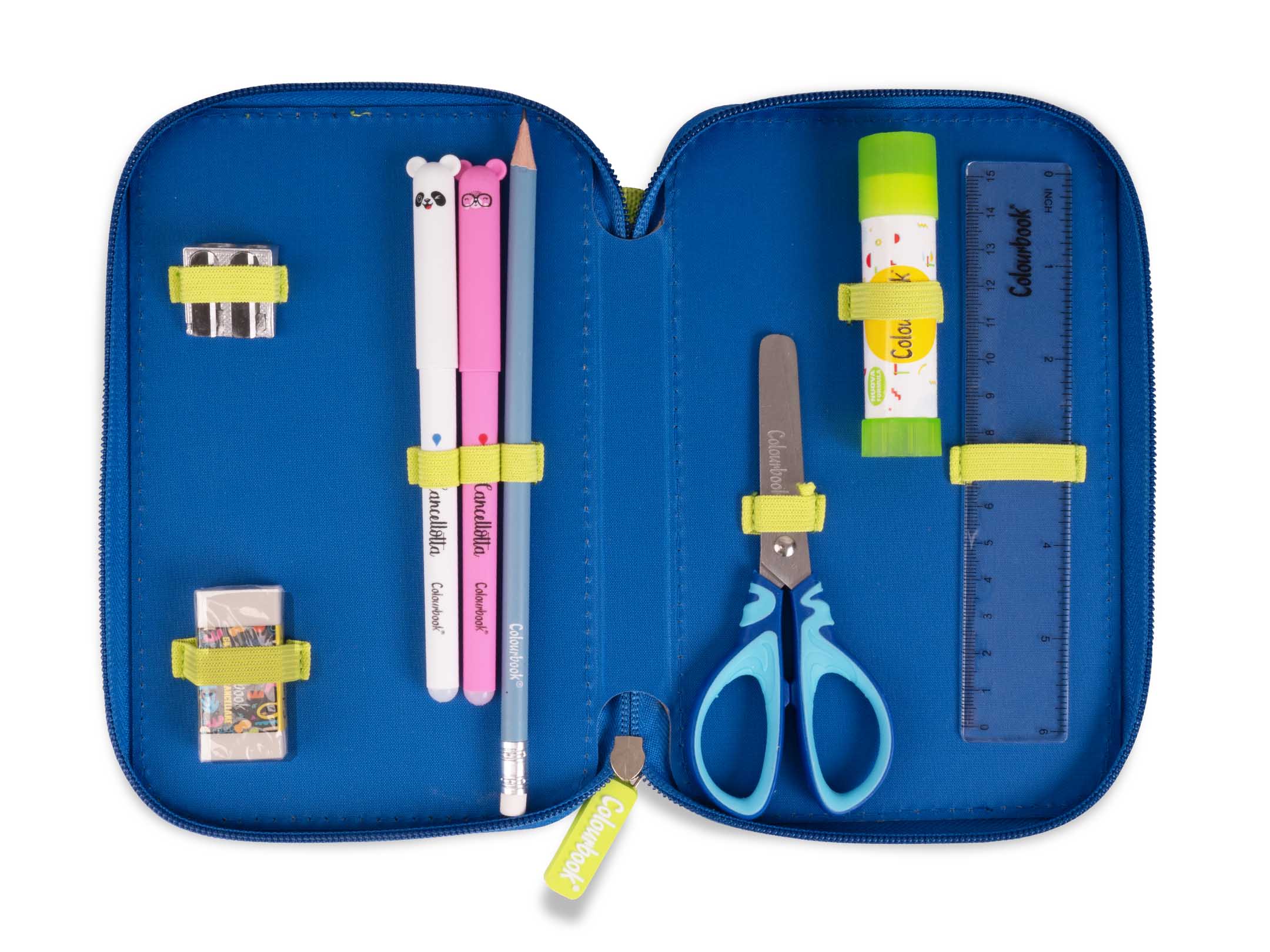 Astuccio 3 Zip Bicolor blu scomparto 1