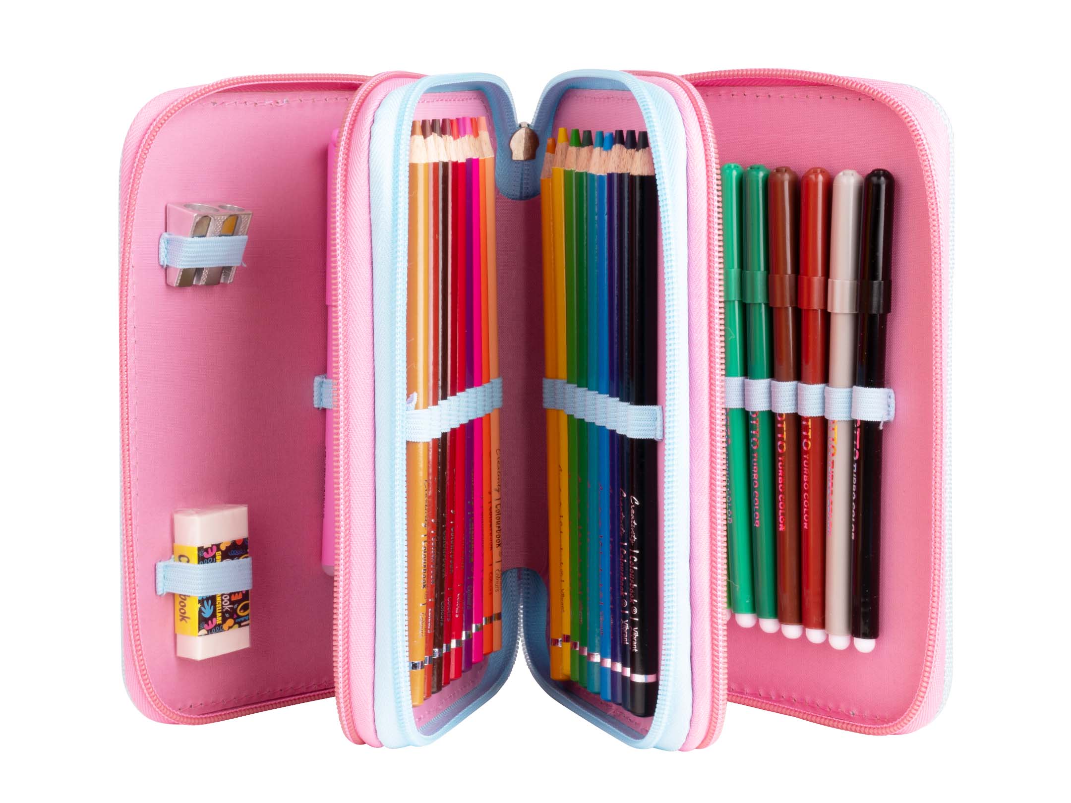 Astuccio 3 Zip Bicolor rosa aperto