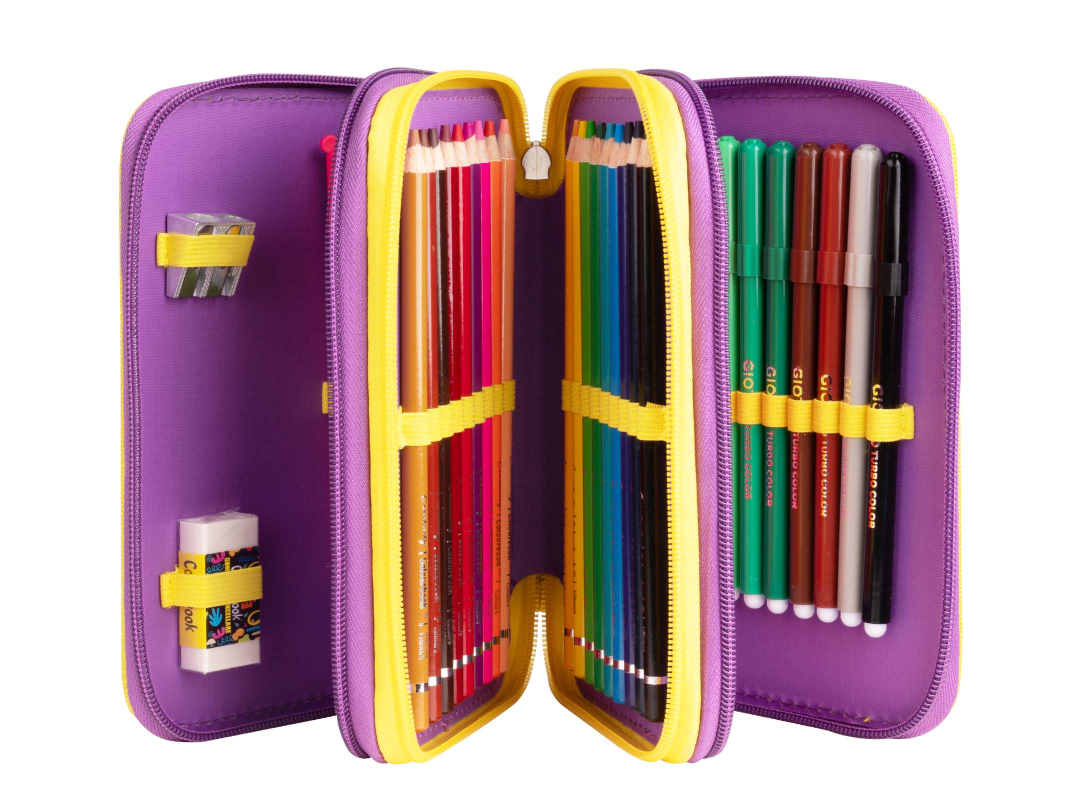 Astuccio 3 Zip Bicolor viola aperto