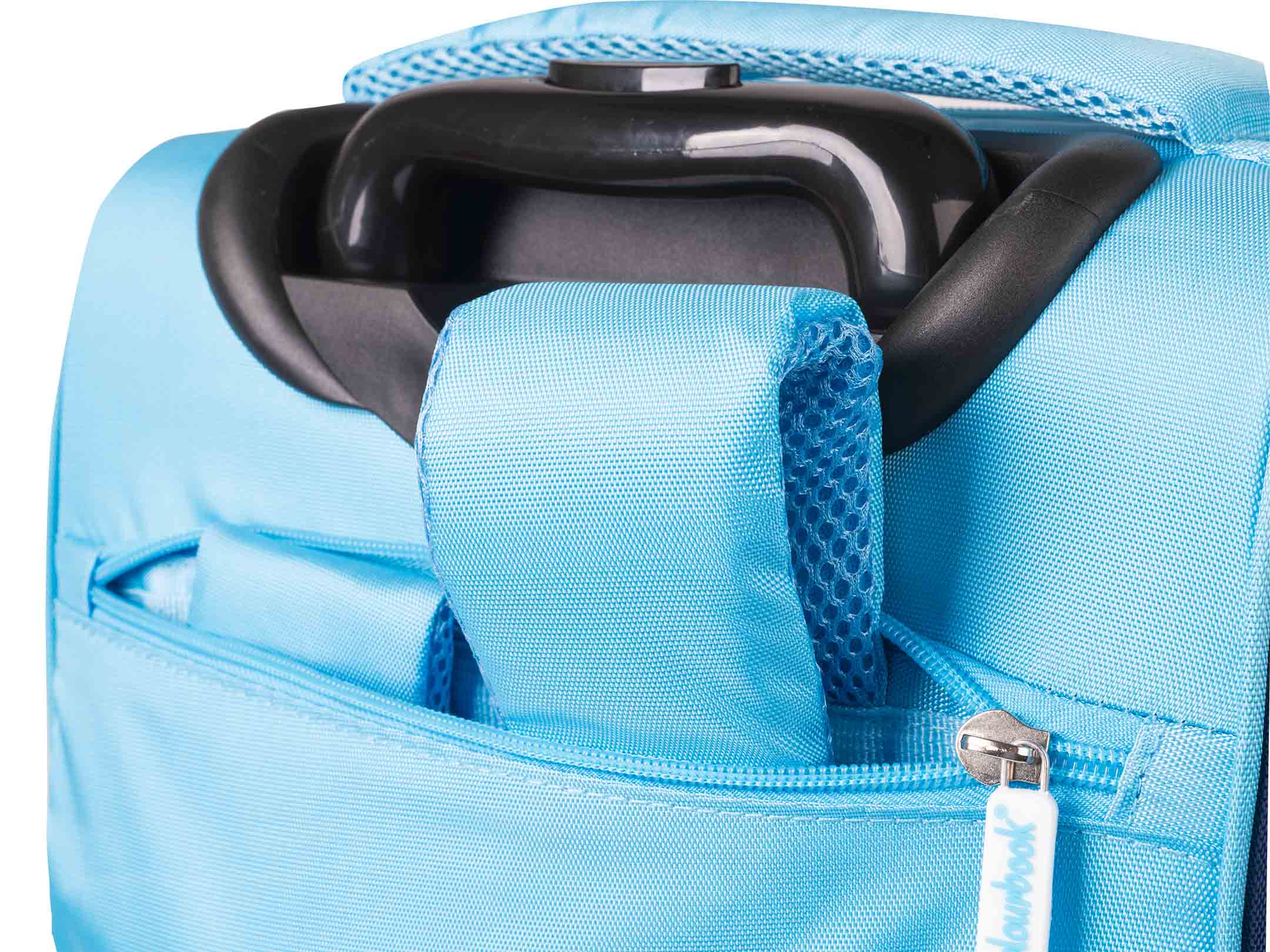 dettaglio tasca a scomparsa zaino trolley napoli azzurro